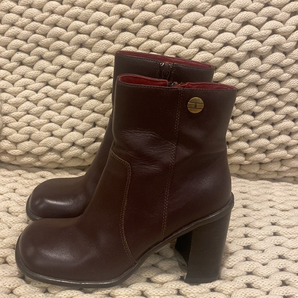 90s Vintage Tommy Hilfiger Leather Chunky Brown Boot size 5.5 - Picture 3 of 9